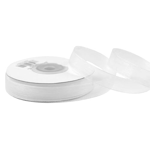 Organzaband 12mm x 25m Rolle - FARBAUSWAHL in 3/6/12/25/38mm - transparent, farbecht & waschbar - Schleifenband für Hochzeit - Geschenkband zum Verpacken Dekorieren Basteln - Weiß 029 von Creativery