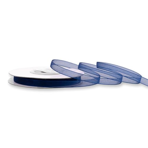 Organzaband 6mm x 25m Rolle - FARBAUSWAHL in 3/6/12/25/38mm - transparent, farbecht & waschbar - Schleifenband für Hochzeit - Geschenkband zum Verpacken Dekorieren Basteln - Dunkelblau 370 von Creativery