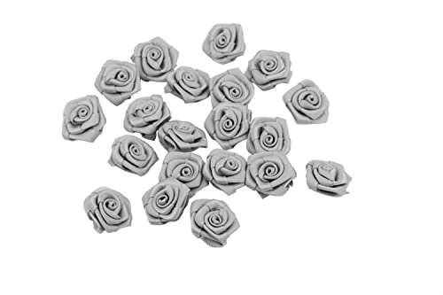 Rosen 2 cm x 20 Stück Satinrosen Aufnäher Deko Blumen Röschen zum Basteln Haarschmuck kleine Rosenköpfe Farbe: Silber 012 von Creativery