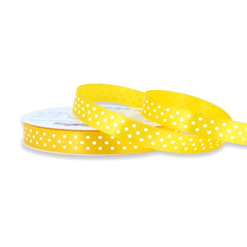 Satinband mit Punkten 12mm x 25m Rolle - FARBAUSWAHL in 12/25mm - farbecht & waschbar - Schleifenband für Hochzeit - Geschenkband zum Verpacken Dekorieren Basteln - Gelb 645 Satinband mit Punkten 12mm x 25m Rolle - FARBAUSWAHL in 12/25mm - farbecht & waschbar - Schleifenband für Hochzeit - Geschenkband zum Verpacken Dekorieren Basteln - Gelb 645 von Creativery