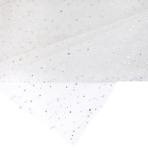 Tüll Stoff 150cm x 3m mit Glitzer Punkten - FARBAUSWAHL in 15/150cm - Feintüll farbecht & waschbar - Dekostoff für Hochzeit - Tüllstoff zum Dekorieren Basteln von Tütü Kostümen - Weiß 029 von Creativery