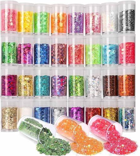 Creativity Point Holographischer Glitzer – 32 Gläser mit Shaker, Glitzer-Pailletten für Körper, Nägel, Basteln, Kunst, Schleim, Scrapbooking von Creativity Point