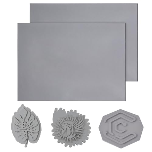 Creatorally Stempelgummi für Laser, Stempel Gummi zum Lasern A4, Lasergummi Stempelblatt 2 Stück für Lasergravur 2,3mm Dick, Graue Weiche Unterlage für Tinte, Handgefertigte Bastelblöcke von Creatorally