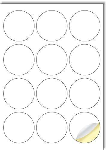 Creavvee 12 runde Etiketten pro Blatt, 25 A4-Blätter, bedruckbare weiße Aufkleber-Papieretiketten für Laser-/Tintenstrahldrucker, Aufklebergröße rund 63 mm von Creavvee