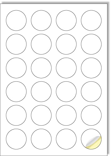 Creavvee 24 runde Etiketten pro Blatt, 25 A4-Blatt, bedruckbare weiße Aufkleber-Etiketten für Laser-/Tintenstrahldrucker, Aufklebergröße rund 40 mm von Creavvee