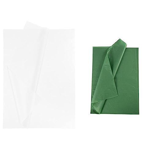 Creavvee 30 Blatt Seidenpapier weiß 50 x 70 cm & Decoupage Seidenpapier 50x70 cm, Grün 25 Bögen von Creavvee