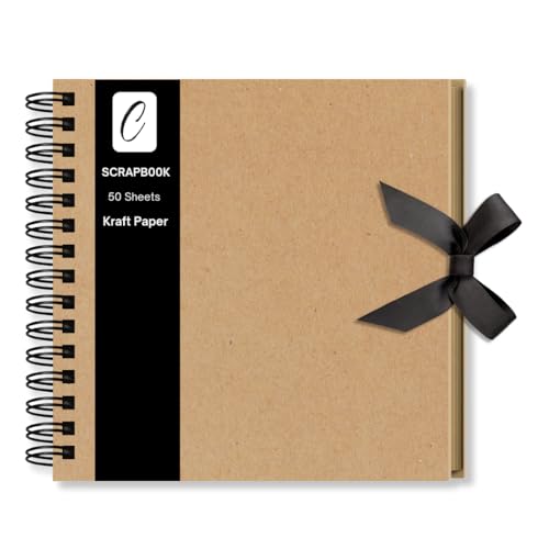 Scrapbook-Fotoalbum, 100 Seiten (20 x 20 cm), Spiralbindung, braunes Kraftpapier mit Bandverschluss, ideal für Scrapbooking, Fotoalben, Erinnerungsbücher, kreatives Tagebuch und Kunst- und von Creavvee