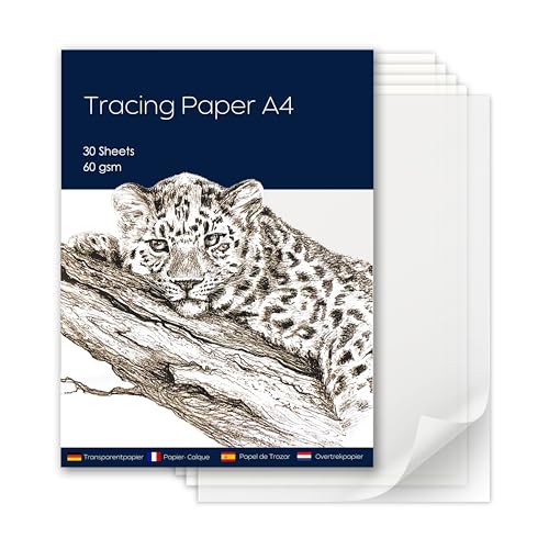 Transparentpapierblock A4 für Künstler, Zeichnen und Skizzieren - Ideal zum Zeichnen, Animieren und Gestalten - 60 g/m² halbtransparentes Papier, 30 Blatt - perfekt für präzises Nachzeichnen und Transparentpapierblock A4 für Künstler, Zeichnen und Skizzieren - Ideal zum Zeichnen, Animieren und Gestalten - 60 g/m² halbtransparentes Papier, 30 Blatt - perfekt für präzises Nachzeichnen und von Creavvee