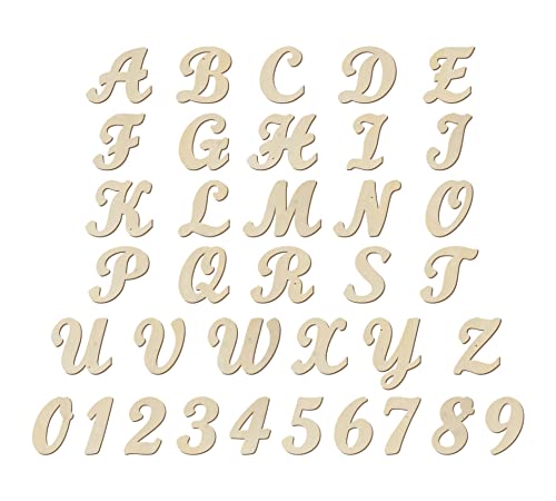 10,2 cm 138 Stück Holzbuchstaben und Zahlen, unlackiertes Holz, Alphabete, kursive Schriftart für DIY Handwerk von Cregugua