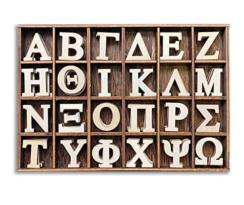 120 Stück 2.5 cm kleine griechische Buchstaben aus Holz mit Aufbewahrungs-Organizor, kräftige Schrift, unlackiertes griechisches Alphabet aus Holz für kleine Paddel, DIY, hausgemachte Handwerk von Cregugua