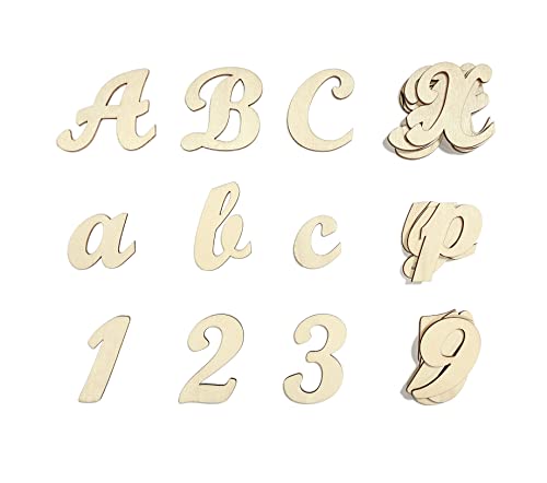 5,1 cm, 458 Stück, kursive Holzbuchstaben, Zahlen, Handwerk, unlackiert, Alphabet-Buchstaben, ABCs-Zahlen 0-9, mit Extras für Wanddekoration 5,1 cm, 458 Stück, kursive Holzbuchstaben, Zahlen, Handwerk, unlackiert, Alphabet-Buchstaben, ABCs-Zahlen 0-9, mit Extras für Wanddekoration von Cregugua