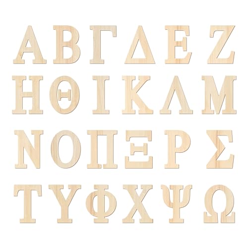 Griechische Buchstaben aus Holz, 10,2 cm, 81 Stück, unlackiertes Holz, griechische Alphabete für Sororität/Brüderlichkeit/DIY-Projekt/Lernen/Wanddekoration von Cregugua