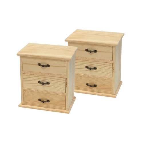 Holzkiste mit 3 Mini-Schubladen für Schmuck, unlackierte Holzoberfläche, kleine Aufbewahrungsbox aus Holz für Kunst, Handwerk, DIY-Projekt, 2 Stück von Cregugua