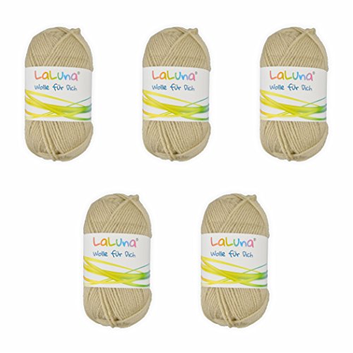 5er Pack Uni Wolle cappuccino 100% Polyacryl Wolle 250g, Garn zum Stricken & Häkeln, Marke: LaLuna® von Creleo