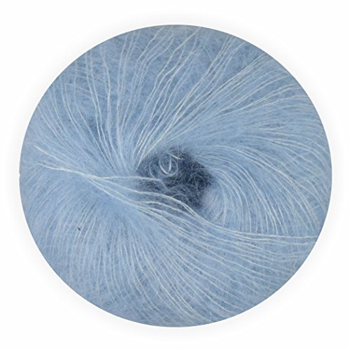 Mohair Wolle mit Seide hellblau 70/30 25g - 210 Meter, zum Stricken und Häkeln Marke: LaLuna® von Creleo
