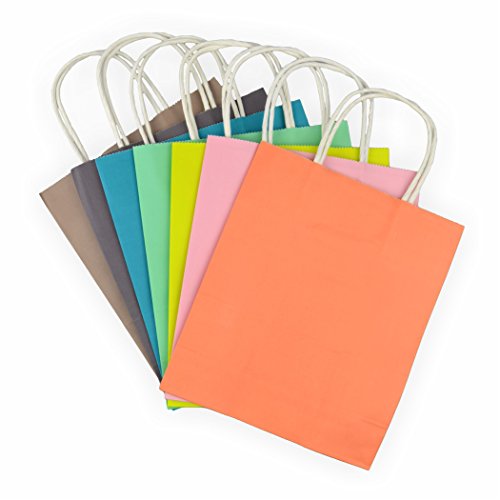 Papiertüten mit Henkel farbig sortiert aus 110g/m² Kraftpapier 7 Stück, 18x8x21 cm Papier Party Tüten in tollen Farben und extra Stark von Creleo