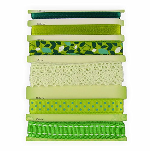 Stoffbänder Grün 6 Stück sortiert zum basteln und gestalten von Creleo