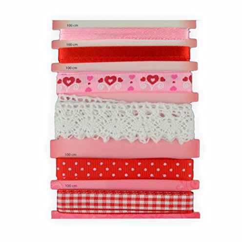 Stoffbänder Rot + Rosa 6 Stück sortiert zum basteln und gestalten von Creleo