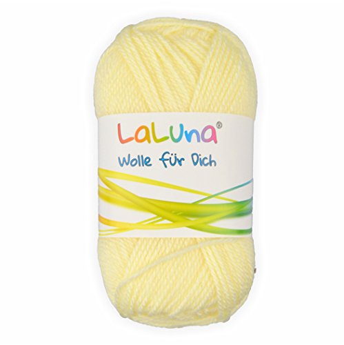Uni Wolle hellgelb 100% Polyacryl Wolle 50g - 135m, Garn zum Stricken & Häkeln, Marke: LaLuna® von Creleo