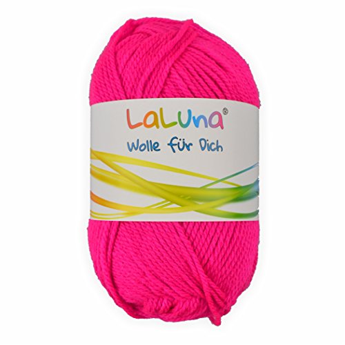 Uni Wolle neon pink 100% Polyacryl Wolle 50g - 135m, Garn zum Stricken & Häkeln, Marke: LaLuna® von Creleo