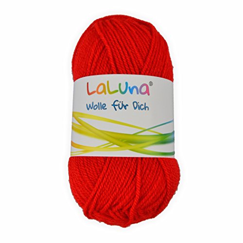 Uni Wolle rot 100% Polyacryl Wolle 50g - 135m, Garn zum Stricken & Häkeln, Marke: LaLuna® von Creleo