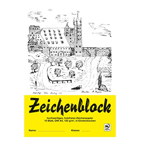 Zeichenblock - Malblock mit Leinenecken 120g/m² weiß DIN A4 10 Blatt von Creleo