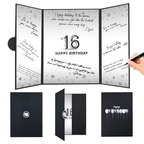 Crenics Dekoration zum 16. Geburtstag für Jungen oder Mädchen, schwarze Unterschrift zum 16. Geburtstag, Gästebuch-Alternative, tolle süße 16 Partygeschenke Crenics Dekoration zum 16. Geburtstag für Jungen oder Mädchen, schwarze Unterschrift zum 16. Geburtstag, Gästebuch-Alternative, tolle süße 16 Partygeschenke von Crenics
