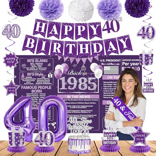 Crenics Lila 40 Geburtstag Dekorationen für Frauen Zurück in 1985 Hintergrund Banner Wirbel Waben Schärpe Papier Pom Poms Luftballons für 40 Geburtstag Party Supplies Crenics Lila 40 Geburtstag Dekorationen für Frauen Zurück in 1985 Hintergrund Banner Wirbel Waben Schärpe Papier Pom Poms Luftballons für 40 Geburtstag Party Supplies von Crenics