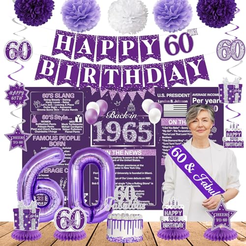 Crenics Lila 60 Geburtstag Dekorationen für Frauen Zurück in 1965 Hintergrund Banner Wirbel Waben Schärpe Papier Pom Poms Luftballons für 60 Geburtstag Party Supplies Crenics Lila 60 Geburtstag Dekorationen für Frauen Zurück in 1965 Hintergrund Banner Wirbel Waben Schärpe Papier Pom Poms Luftballons für 60 Geburtstag Party Supplies von Crenics