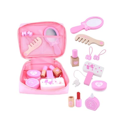 CreoQIJI Kleinkindspielzeug Auto Kinder Kosmetik Prinzessin Holztasche Simulation Mädchen Set Spielzeug Make-up Spaß Bildung Lernuhren (Pink, One Size) von CreoQIJI
