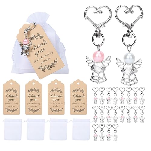 Creperture 60 Stück Schutzengel Anhänger, Schlüsselanhänger Partygeschenkpakete mit Organza Beutel Kraftpapier Anhänger Geschenk Set für Hochzeit, Weihnachten, Geburtstag, Babyparty, Geschenke von Creperture