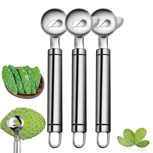 Kaktusschäler, Löffel, 2025 Edelstahl, langer Griff, Edelstahlschneider mit Löchern, tragbarer manueller Kaktus-Dornenentferner, Nudelschneider zum Kochen, Küchenhelfer (3 Stück) von Crepundia