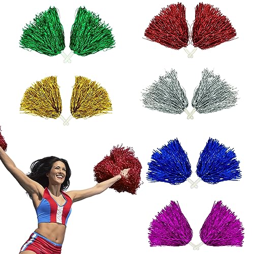 12 Stück Cheerleader Pompons: Pom Poms Cheerleading mit Griffen Pom, Cheerleading Pompons, Schön Pompons Cheerleader Hand Blumen-Bänder, Pompoms Cheerleading für Aerobic Sport Party(6 Farben) von Cresbel