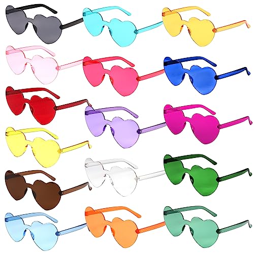 16 PCS Herz Sonnenbrille: Partybrille, Herz Brille, Randlose Sonnenbrillen in Herzform,Transparente Randlose Sonnenbrille, Magische Farben Party Herz Brille für Fasching Kleid Zubehör Foto Requisiten von Cresbel