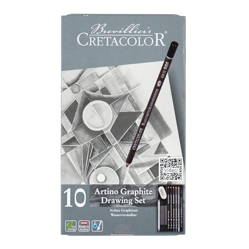 Cretacolor Artino Graphitset, 10-Teiliges Künstlerset für Einsteiger und Profis, Wasservermalbare Graphite & Kreide, Wasserfester Nerostift, Made in Austria von Cretacolor