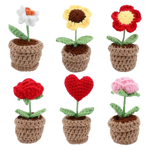Häkelblumen, Tischdekorationsset, gehäkelt, Desktop-Topfblumen, künstliche gestrickte dekorative Pflanzen für Zuhause, Büro, Schreibtisch, Regal, Dekoration, gemischte Farben, zum Teilen mit Familie von Cretvestsar