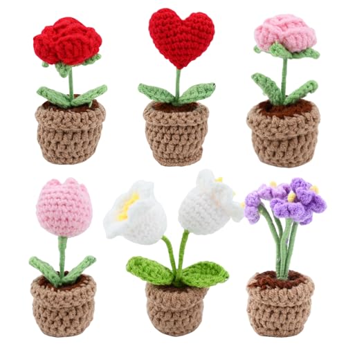Häkelblumen, Tischdekorationsset, gehäkelt, Desktop-Topfblumen, künstliche gestrickte dekorative Pflanzen für Zuhause, Büro, Schreibtisch, Regal, Dekoration, gemischte Farben, zum Teilen mit Familie von Cretvestsar