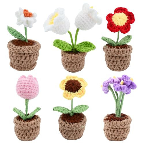 Häkelblumen, Tischdekorationsset, gehäkelt, Desktop-Topfblumen, künstliche gestrickte dekorative Pflanzen für Zuhause, Büro, Schreibtisch, Regal, Dekoration, gemischte Farben zum Teilen mit Familie von Cretvestsar