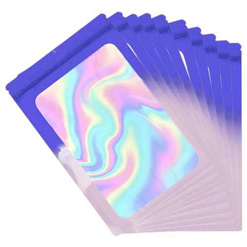 Holografische Mylar-Beutel, 7,5 x 12 cm, klein, wiederverschließbar, mit Sichtfenster, für Lipgloss, Schmuck, Wimpern, Lebensmittelaufbewahrung, Geschenk (blau-violetter Farbverlauf), 100 Stück von Cretvestsar