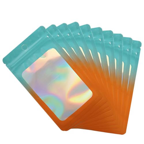 Holografische Mylar-Beutel, 7,5 x 12 cm, klein, wiederverschließbar, mit Sichtfenster, für Lipgloss, Schmuck, Wimpern, Lebensmittelaufbewahrung, Geschenk (grün-oranger Farbverlauf), 100 Stück von Cretvestsar