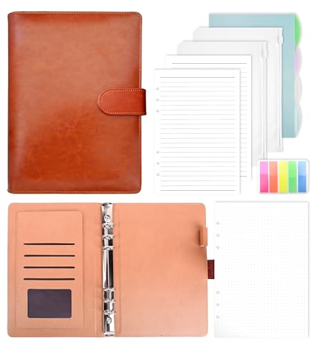 Crhoeiq Ringbuch A5 Nachfüllbar, Leder Notizbuch Binder Mit 135 Blätter A5 Nachfüllpapier Und Bindertaschen Für Schulnotizen Reisetagebücher und Organizer(Braun) von Crhoeiq