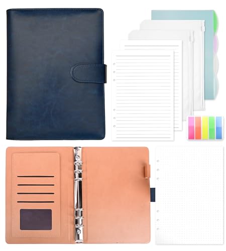 Ringbuch A5 Nachfüllbar, Leder Notizbuch Binder Mit 135 Blätter A5 Nachfüllpapier Und Bindertaschen Für Schulnotizen Reisetagebücher und Organizer(Blau) von Crhoeiq