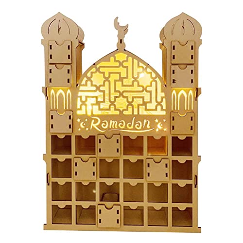 Adventskalender 2022 Ramadan-Dekorationen, Ramadan-Countdown-Kalender DIY Schubladen-Countdown-Kalender beleuchtet Eid Mubarak-Adventskalender aus Holz Ramadan muslimische islamische Tischdekoration von Cricia
