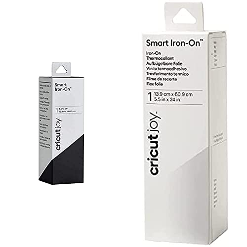 Cricut Smart Iron-On, Black & White, 1 Rolle 13,9 cm x 60,9 cm (5,5" x 24"), für Bekleidung, Zubehör und Innendekor, Hält über 50 Wäschen, Ohne Schneidematte, Aufbügeln, Bastelmaterial von Cricut