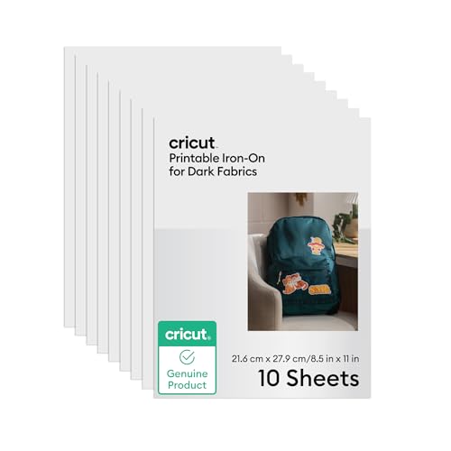 Cricut Druckbare Bügelfolie, Dunkle Stoffe – 21,6 cm x 27,9 cm (10er-Pack) von Cricut