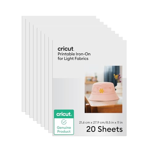 Cricut Druckbare Bügelfolie, Helle Stoffe – 21,6 cm x 27,9 cm (20er-Pack) von Cricut