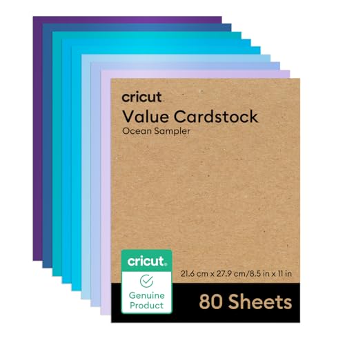 Cricut Value Cardstock Paper, Ocean Sampler – 80 Blatt (21,6 x 27,9 cm) – kompatibel mit Joy Xtra, Explore, & Maker Maschinen – Briefgröße von Cricut