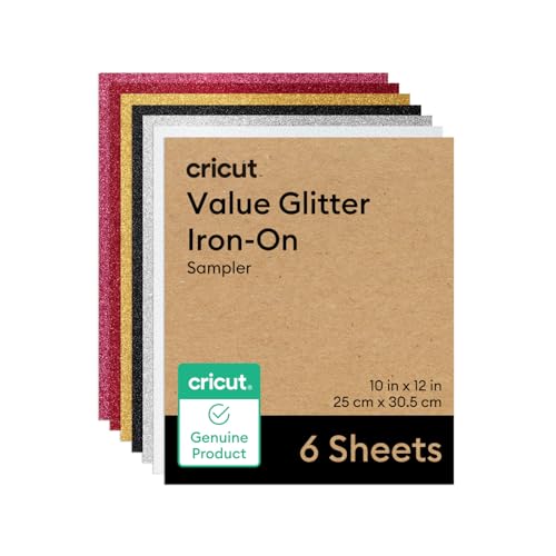Cricut Value Glitter-Bügelfolie – Musterpaket – 25,4 cm x 30,5 cm (6er-Pack) von Cricut