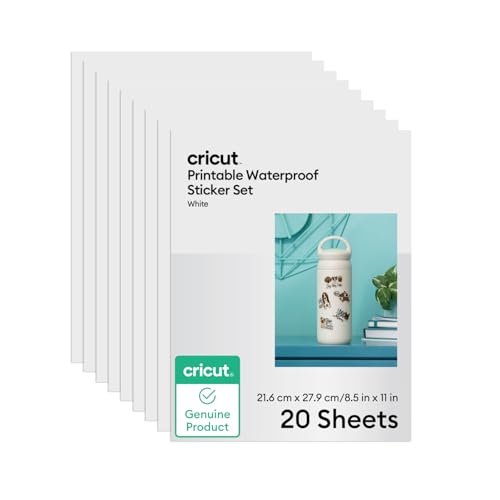 Cricut Wasserfeste Druck-Sticker, Weiß – 21,6 cm x 27,9 cm (20er-Pack) von Cricut