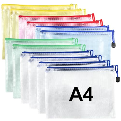 Crihovy 12 Pcs Dokumententasche mit Reißverschluss A4, Wasserdichte Document Case, Mesh Plastic Zip Bag, Reißverschlusstasche, Zipper Pockets für Datei,Papier, Quittungen, Kosmetika, 5 Farben Crihovy 12 Pcs Dokumententasche mit Reißverschluss A4, Wasserdichte Document Case, Mesh Plastic Zip Bag, Reißverschlusstasche, Zipper Pockets für Datei,Papier, Quittungen, Kosmetika, 5 Farben von Crihovy